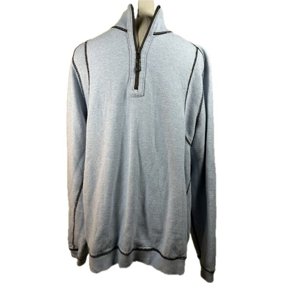 Tommy Bahama, 1/4 Zip Reversible Pullover, Sky Blue and Navy, Men’s Medium - Picture 1 of 7